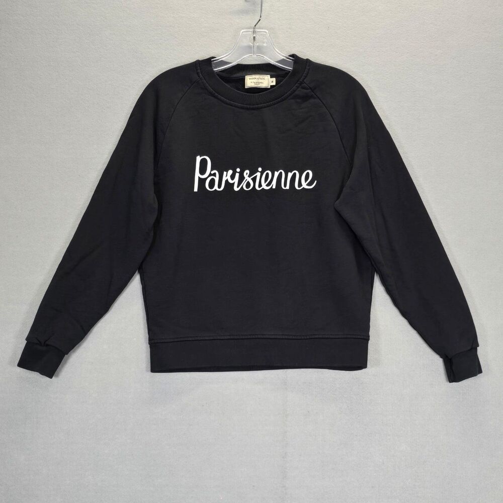 MAISON KITSUNE Size M Black White Graphic Cotton Crew-Neck Sweatshirt